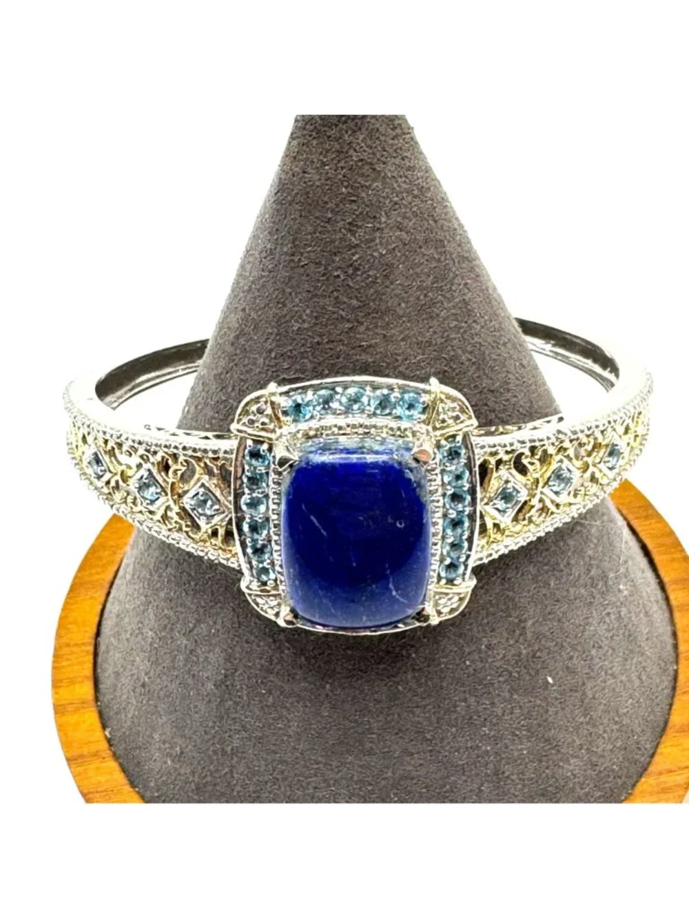Synthetic Sapphire & Topaz Cuff Bracelet 925 Sterling Silver 7.5